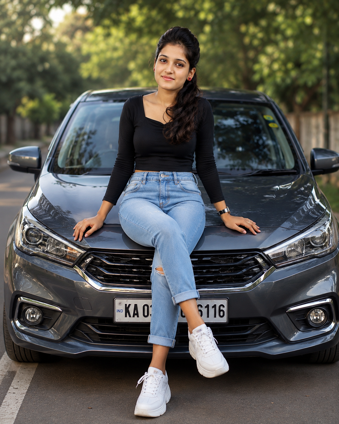 Ramya Stylish Girl Car Photo